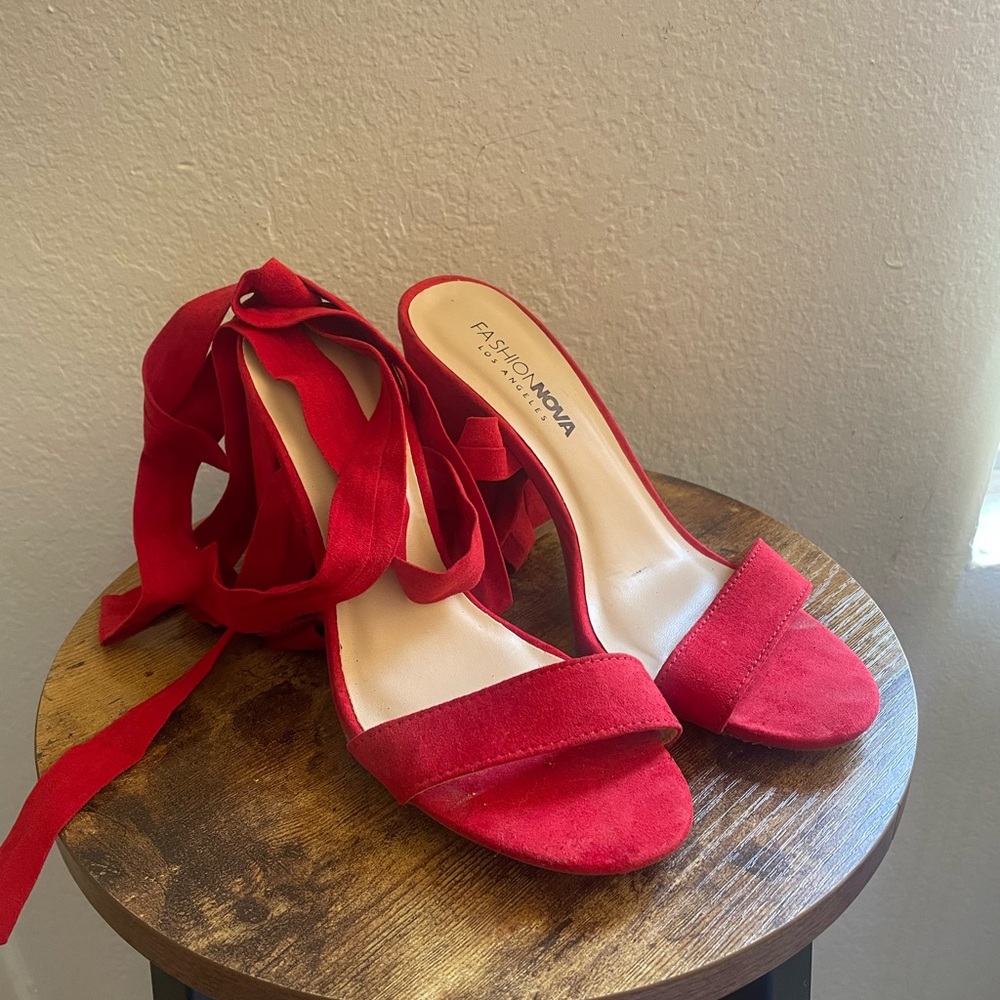 Fashion Nova Tie Up Red Heels